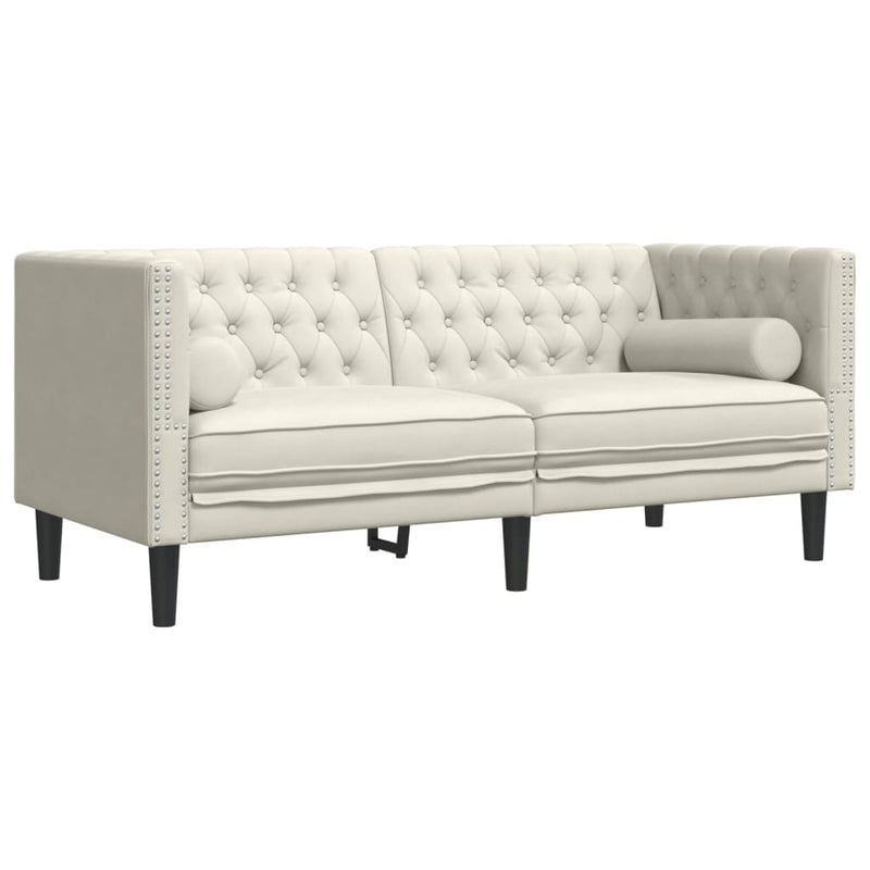vidaXL 2 személyes krémszínű bársony Chesterfield kanapé párnákkal