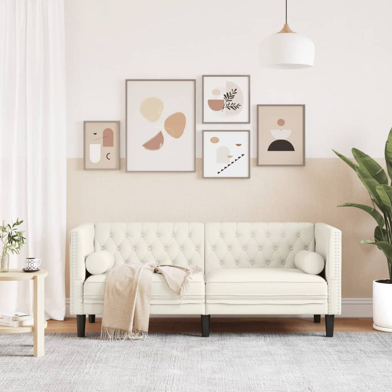 vidaXL 2 személyes krémszínű bársony Chesterfield kanapé párnákkal