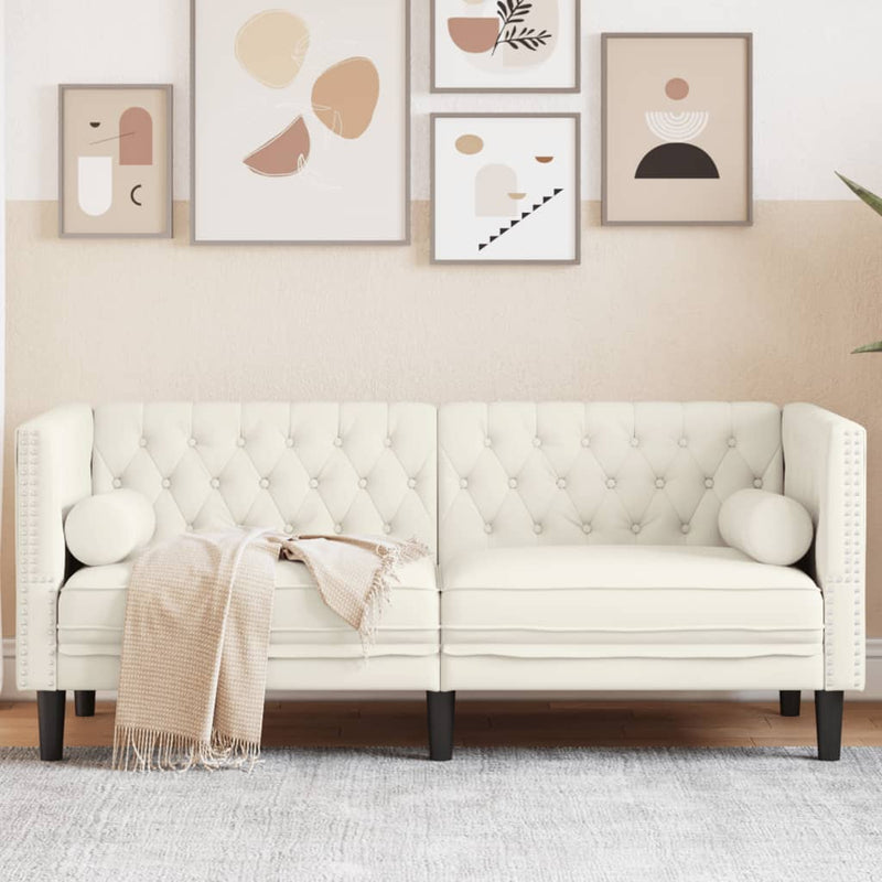 vidaXL 2 személyes krémszínű bársony Chesterfield kanapé párnákkal