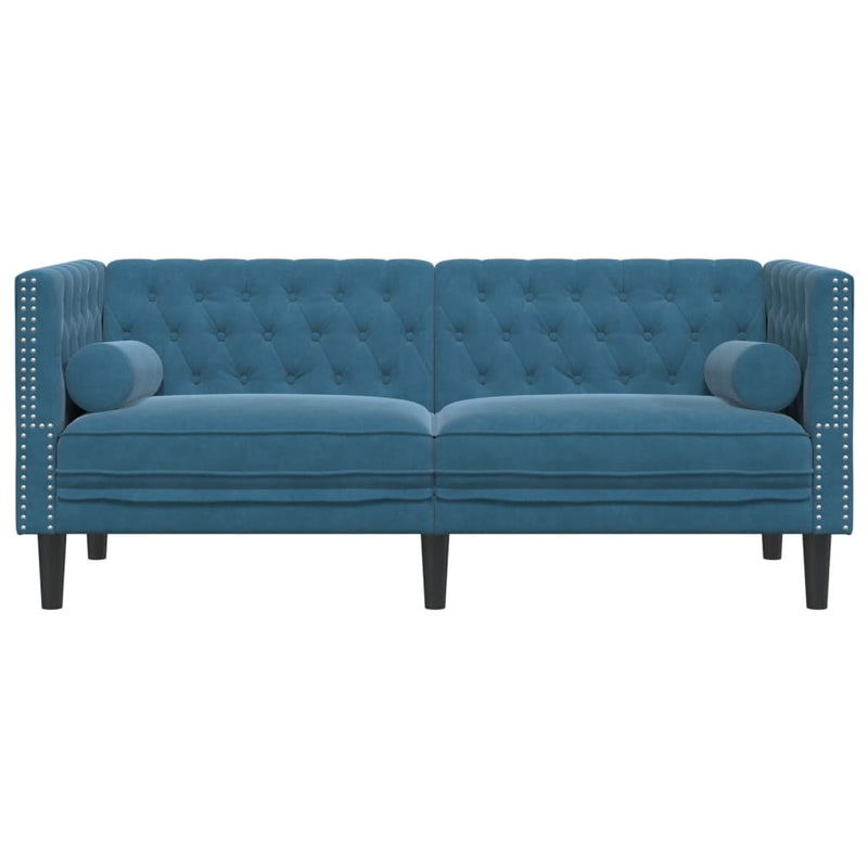 vidaXL 2 személyes kék bársony Chesterfield kanapé hengerpárnákkal