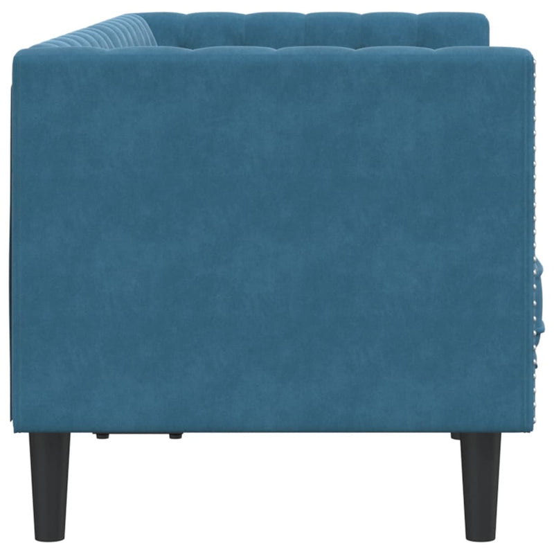 vidaXL 2 személyes kék bársony Chesterfield kanapé hengerpárnákkal