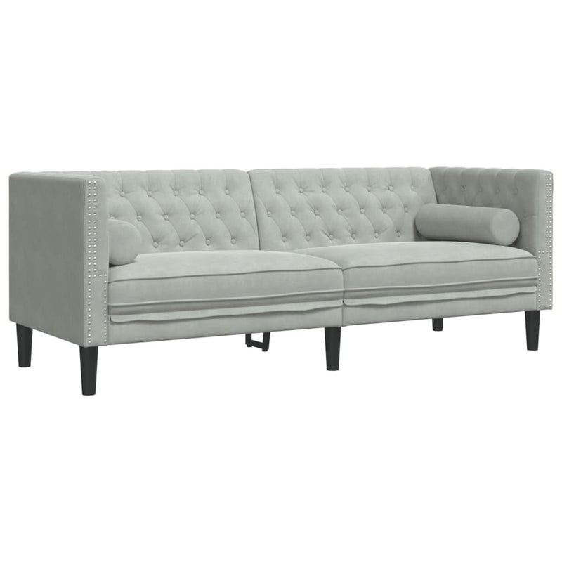 vidaXL 3 személyes világoszöld bársony Chesterfield kanapé párnákkal