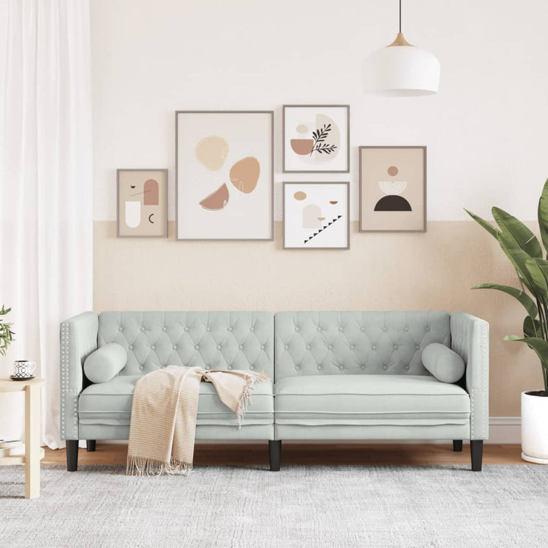 vidaXL 3 személyes világoszöld bársony Chesterfield kanapé párnákkal