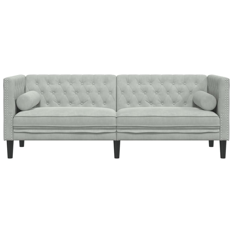 vidaXL 3 személyes világoszöld bársony Chesterfield kanapé párnákkal