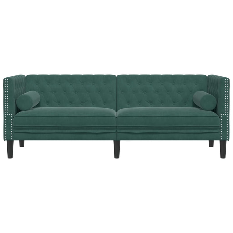 vidaXL 3 személyes sötétzöld bársony Chesterfield kanapé párnákkal