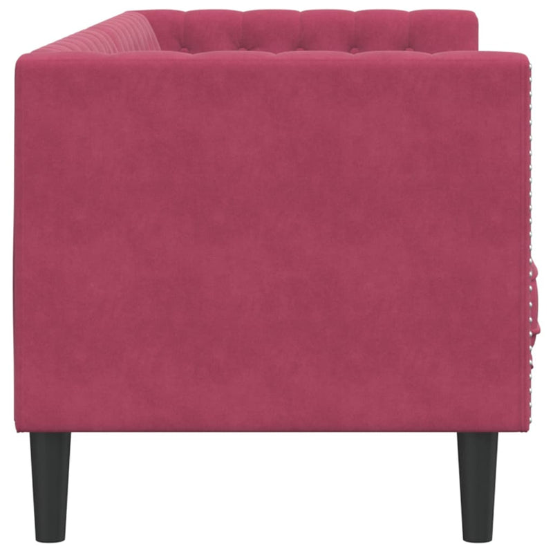vidaXL 3 személyes bordó bársony Chesterfield kanapé hengerpárnákkal