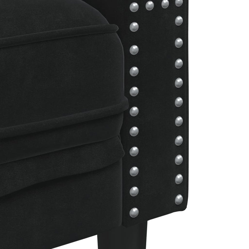 vidaXL 3 személyes fekete bársony Chesterfield kanapé hengerpárnákkal