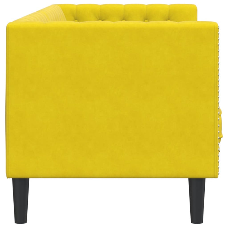 vidaXL 3 személyes sárga bársony Chesterfield kanapé hengerpárnákkal