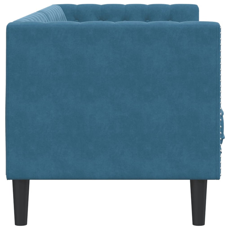 vidaXL 3 személyes kék bársony Chesterfield kanapé hengerpárnákkal
