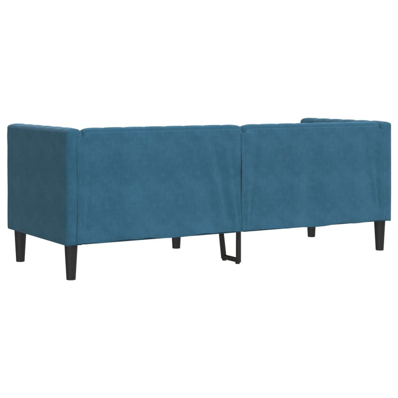 vidaXL 3 személyes kék bársony Chesterfield kanapé hengerpárnákkal