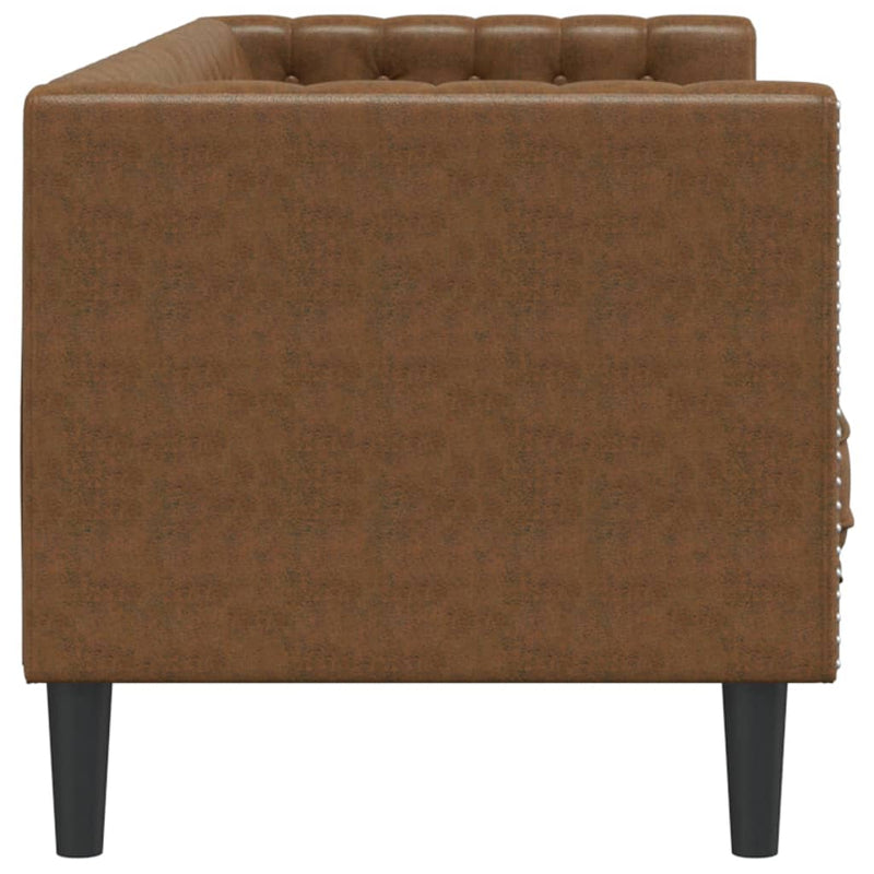 vidaXL 3 személyes barna műbőr Chesterfield kanapé hengerpárnákkal