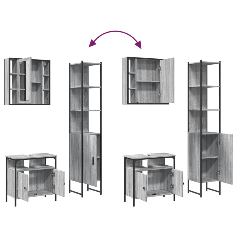 vidaXL 3 részes szürke sonoma szerelt fa fürdőszoba szekrényszett