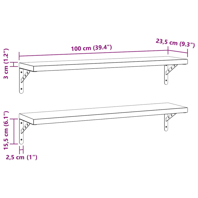 vidaXL 2 db ezüstszínű rozsdamentes acél fali polc 100 x 23,5 cm