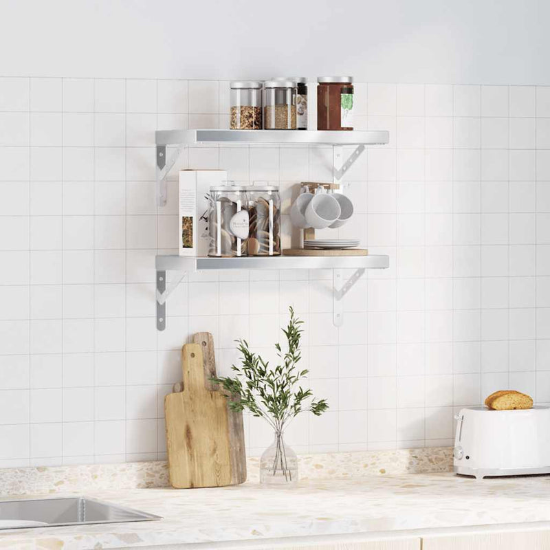 vidaXL 2 db ezüstszínű rozsdamentes acél fali polc 50 x 23,5 cm