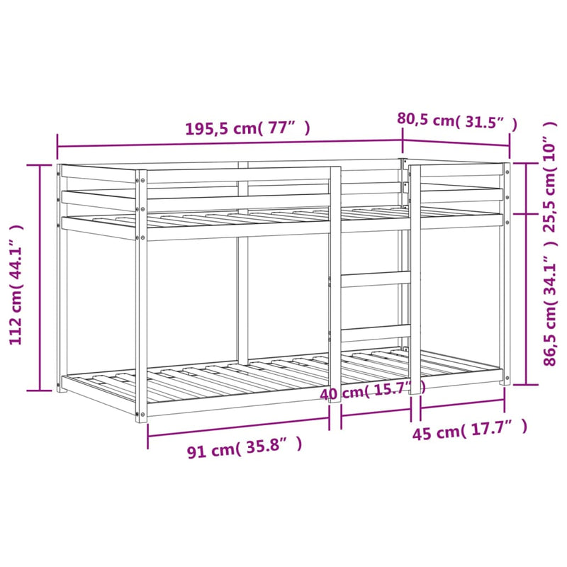 vidaXL viaszbarna tömör fenyőfa emeletes ágy 75 x 190 cm