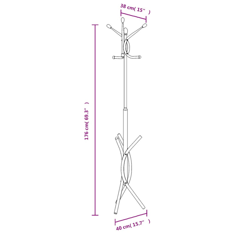 vidaXL fekete porszórt vas ruhafogas 176 cm