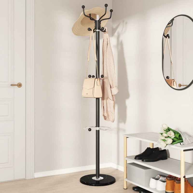 vidaXL fekete porszórt vas fogas esernyőtartóval 180 cm