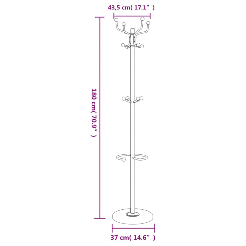 vidaXL fehér porszórt vas fogas esernyőtartóval 180 cm