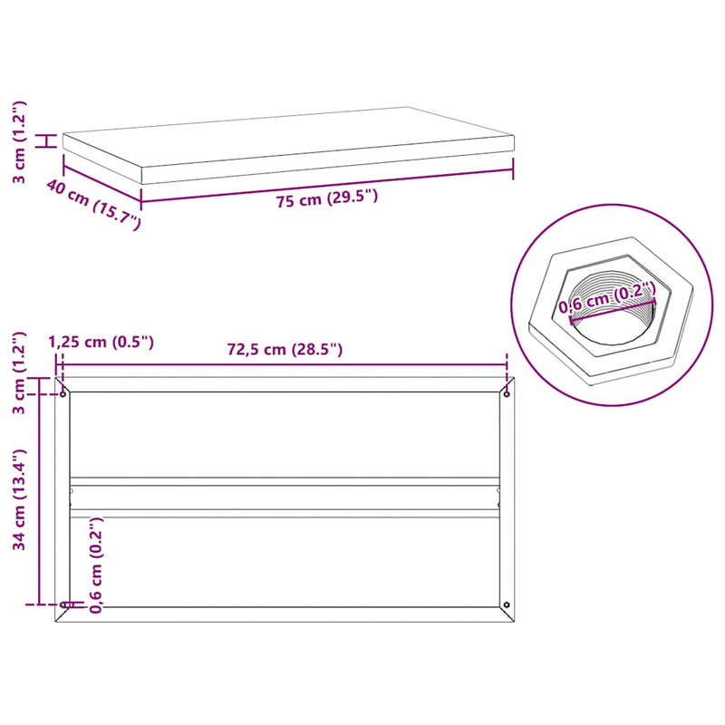 vidaXL 2 db ezüstszínű rozsdamentes acél fali polc 75 x 40 x 3 cm