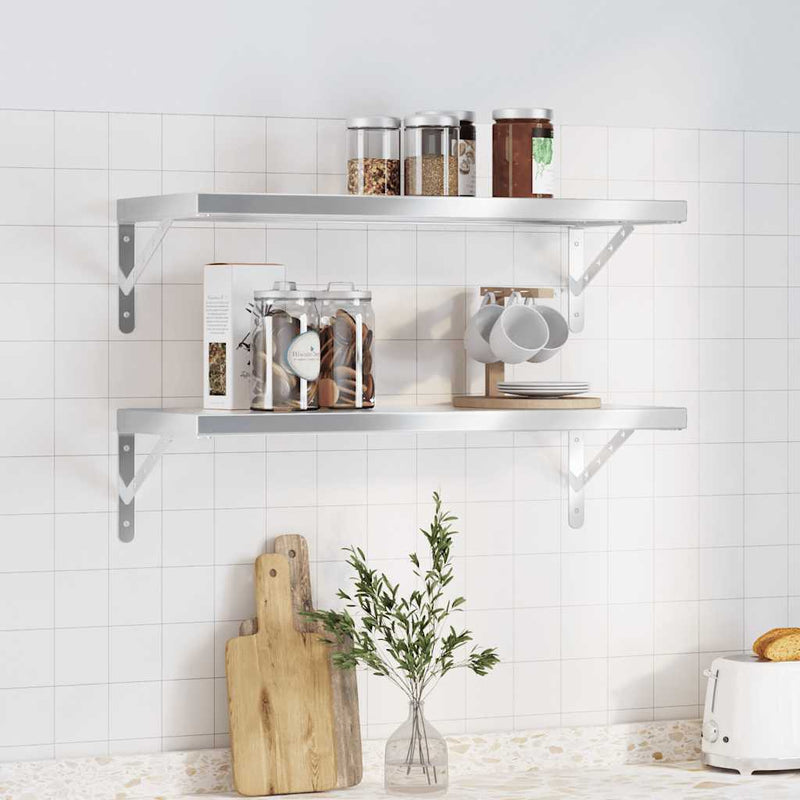 vidaXL 2 db ezüstszínű rozsdamentes acél fali polc 75 x 30 x 3 cm