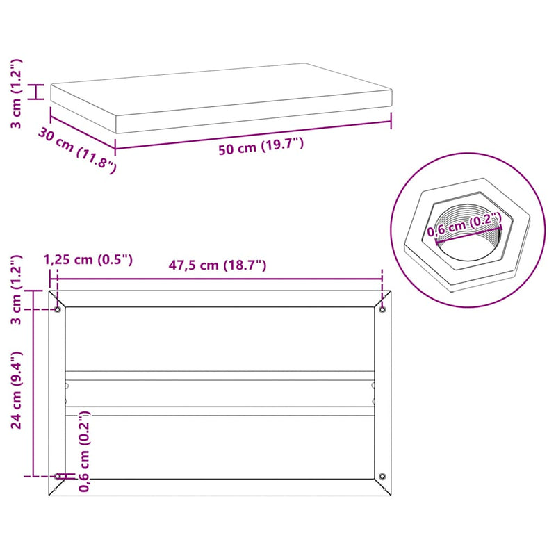 vidaXL 2 db ezüstszínű rozsdamentes acél fali polc 50 x 30 x 3 cm