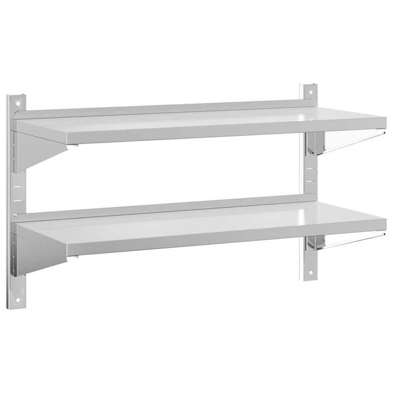 vidaXL 2 szintes ezüst rozsdamentes acél fali polc 100 x 40 x 60 cm