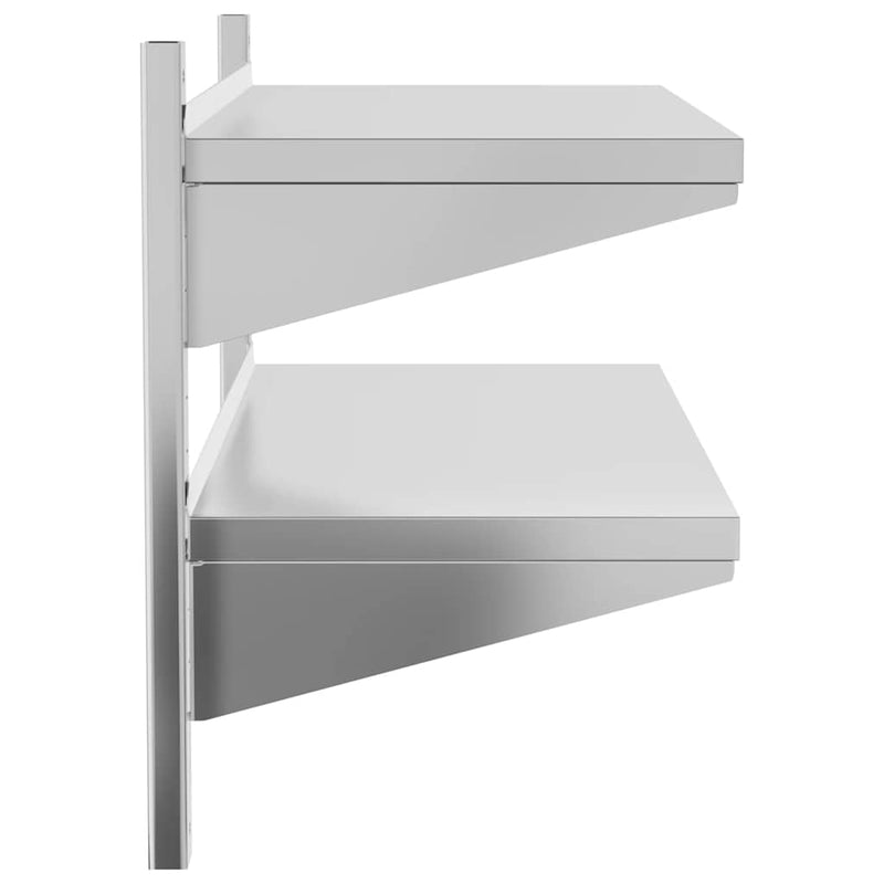 vidaXL 2 szintes ezüst rozsdamentes acél fali polc 100 x 40 x 60 cm