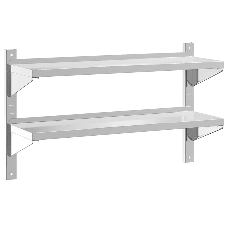 vidaXL 2 szintes ezüst rozsdamentes acél fali polc 100 x 30 x 60 cm