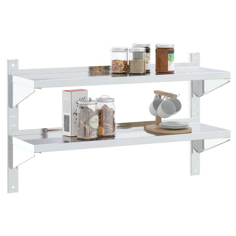 vidaXL 2 szintes ezüst rozsdamentes acél fali polc 100 x 30 x 60 cm