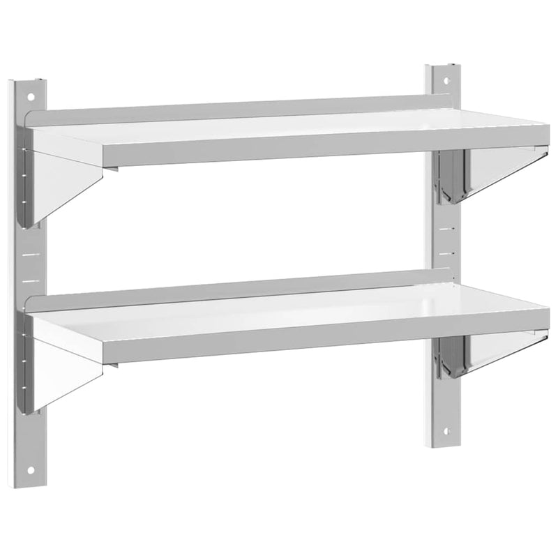 vidaXL 2 szintes ezüst rozsdamentes acél fali polc 75 x 30 x 60 cm