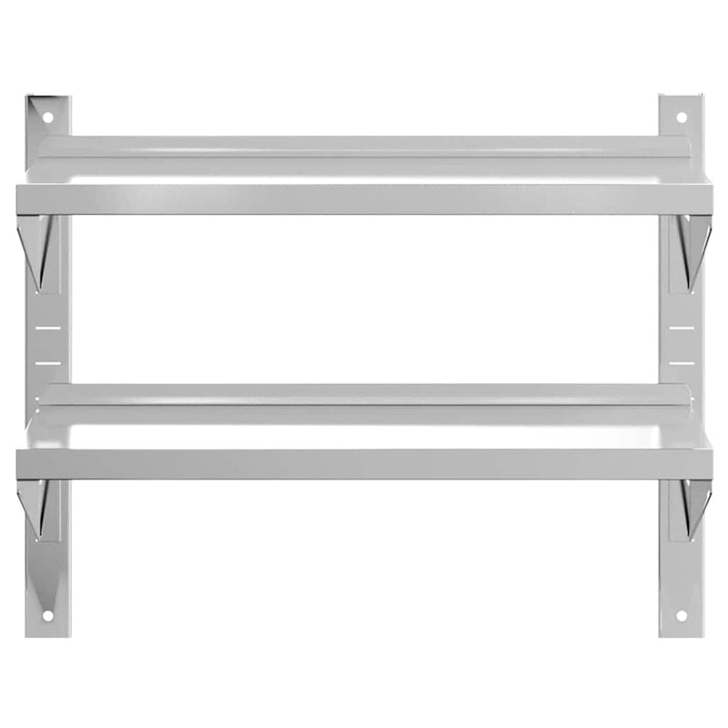 vidaXL 2 szintes ezüst rozsdamentes acél fali polc 75 x 30 x 60 cm