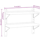 vidaXL 2 szintes ezüst rozsdamentes acél fali polc 75 x 23,5 x 60 cm