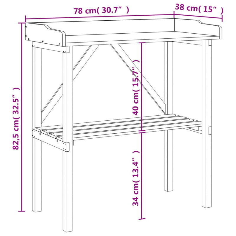 vidaXL tömör fenyőfa növénytartó asztal polccal 78x38x82,5 cm