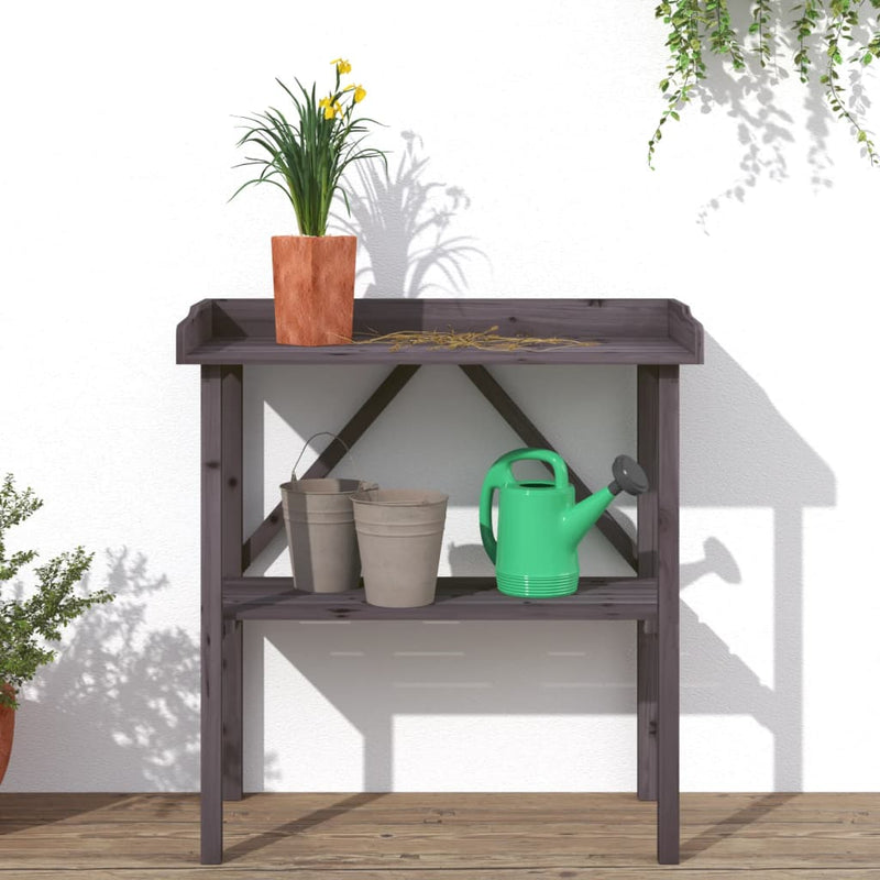 vidaXL szürke tömör fenyőfa növénytartó asztal polccal 78x38x82,5 cm