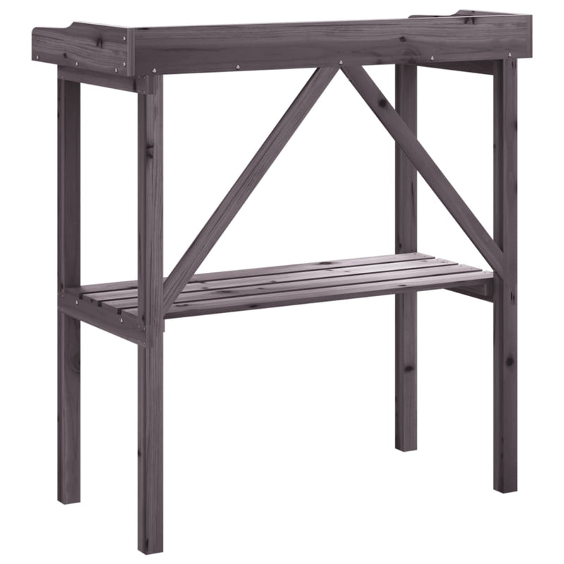 vidaXL szürke tömör fenyőfa növénytartó asztal polccal 78x38x82,5 cm