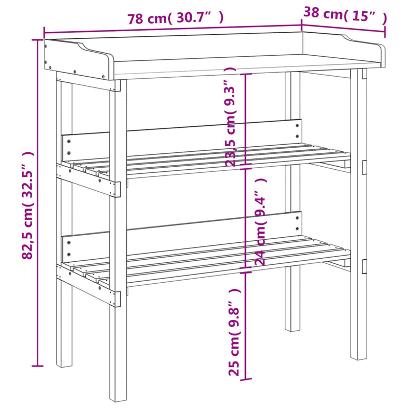 vidaXL tömör fenyőfa növénytartó asztal polcokkal 78x38x82,5 cm