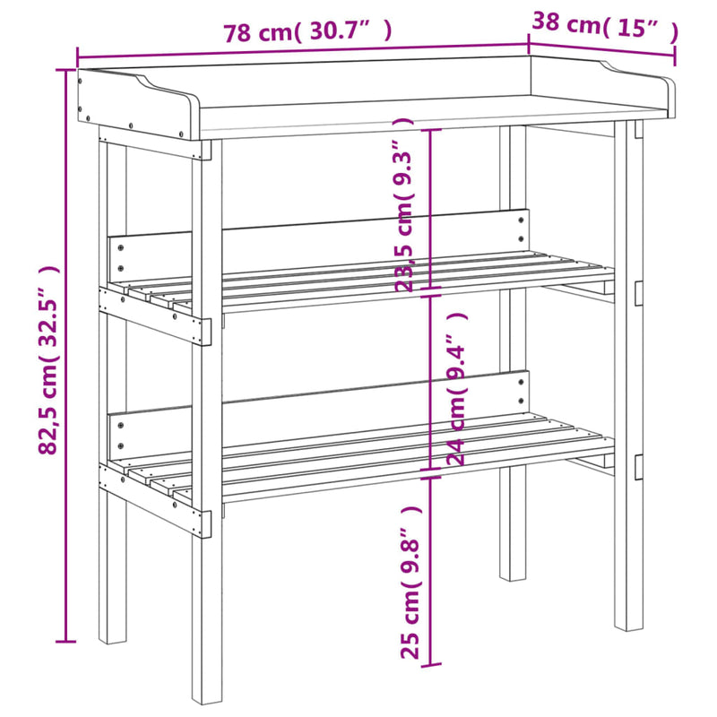 vidaXL barna tömör fenyőfa növénytartó asztal polcokkal 78x38x82,5 cm