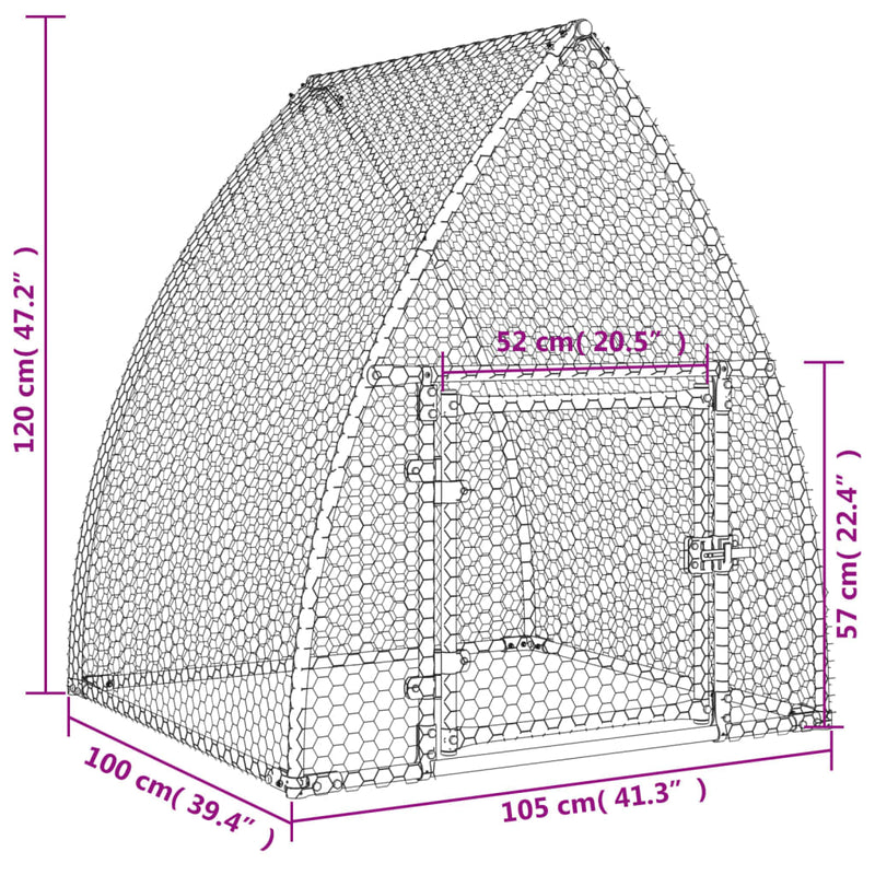 vidaXL szürke horganyzott acél csirkeketrec 100x105x120 cm