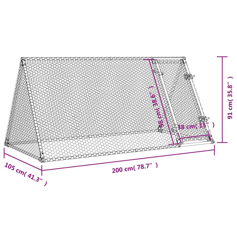 vidaXL szürke horganyzott acél csirkeketrec 200x105x91 cm