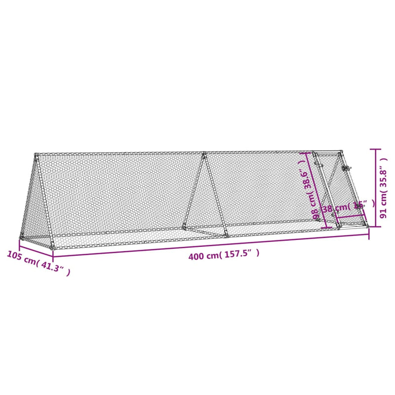 vidaXL szürke horganyzott acél csirkeketrec 400x105x91 cm