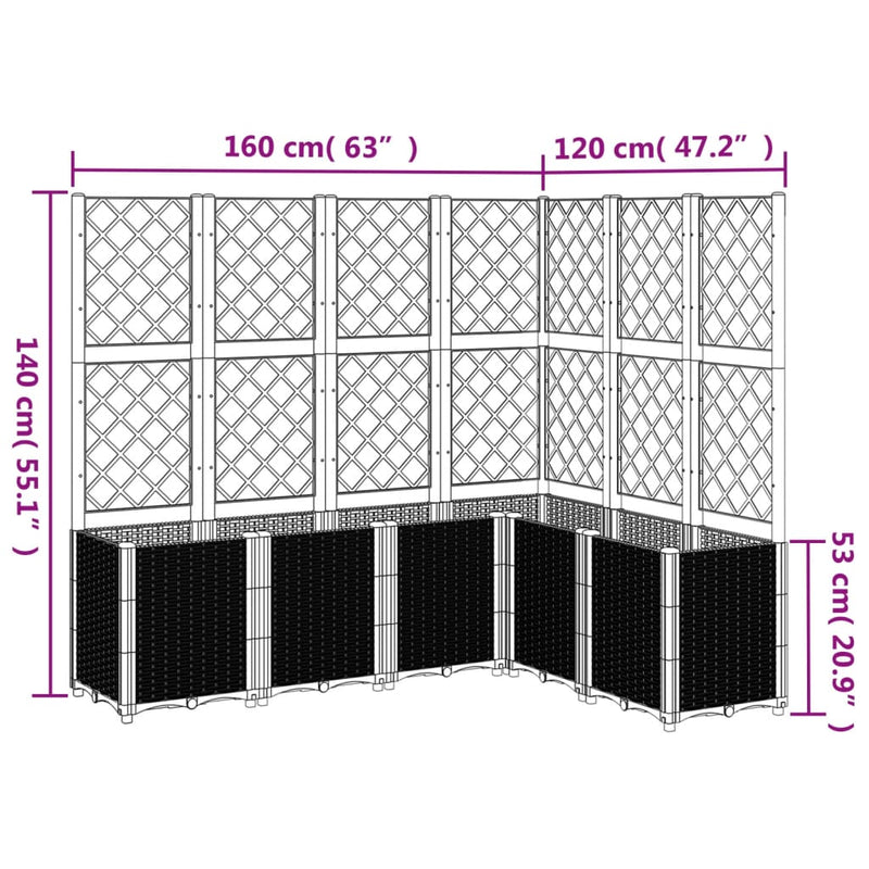 vidaXL fekete polipropilén rácsos kerti ültetőláda 160 x 120 x 140 cm