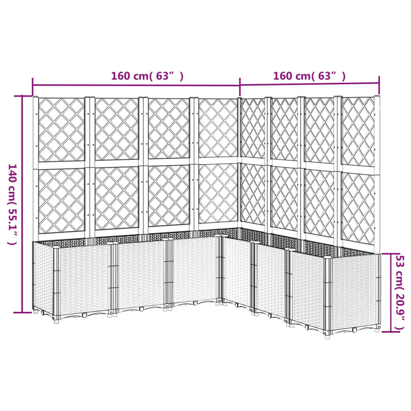 vidaXL világosszürke PP rácsos kerti ültetőláda 160 x 160 x 140 cm