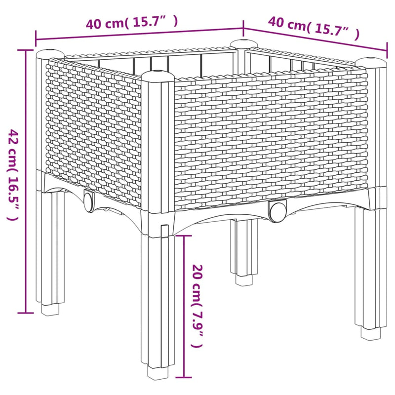 vidaXL szürke PP rácsos kerti ültetőláda 40 x 40 x 42 cm