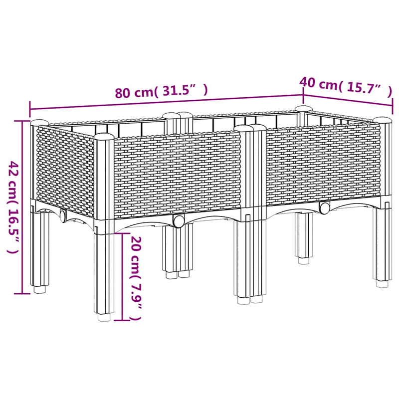 vidaXL kékszürke PP rácsos kerti ültetőláda 80 x 40 x 42 cm