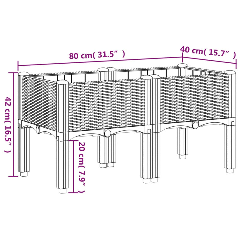 vidaXL fekete PP rácsos kerti ültetőláda 80 x 40 x 42 cm