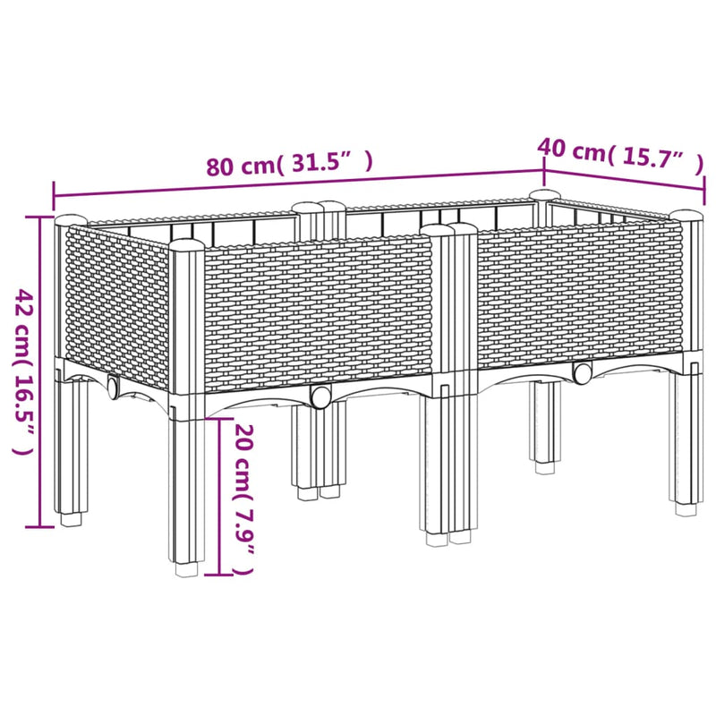 vidaXL barna PP rácsos kerti ültetőláda 80 x 40 x 42 cm