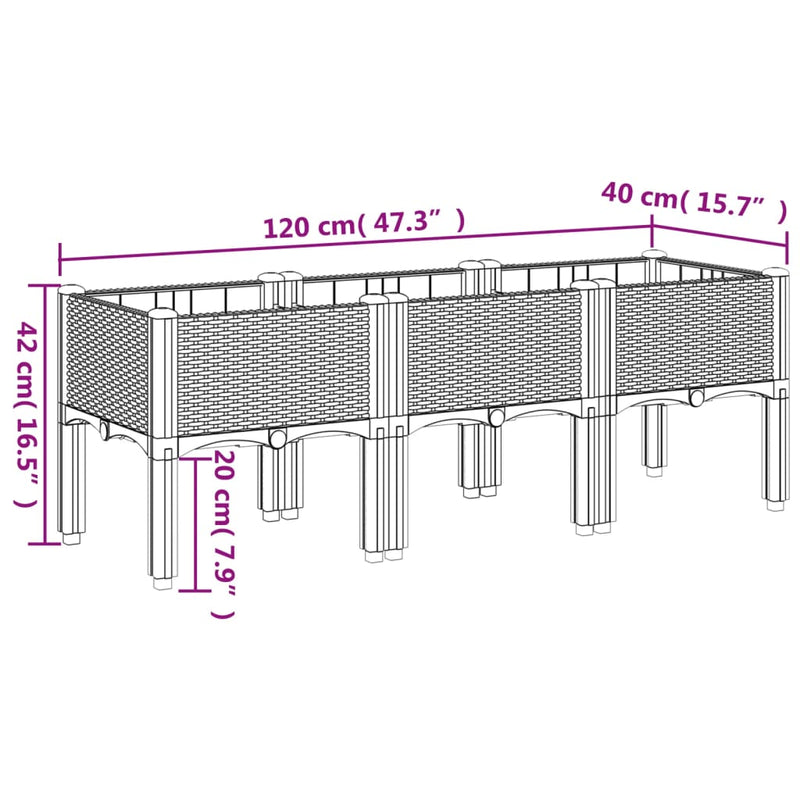 vidaXL szürke PP rácsos kerti ültetőláda 120 x 40 x 42 cm