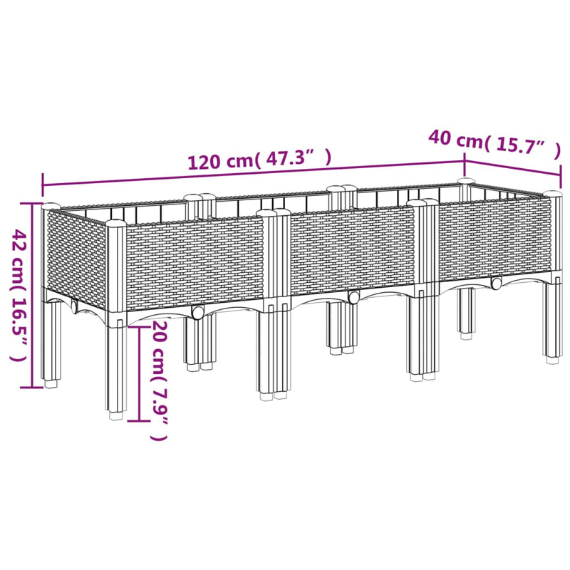 vidaXL fehér PP rácsos kerti ültetőláda 120 x 40 x 42 cm