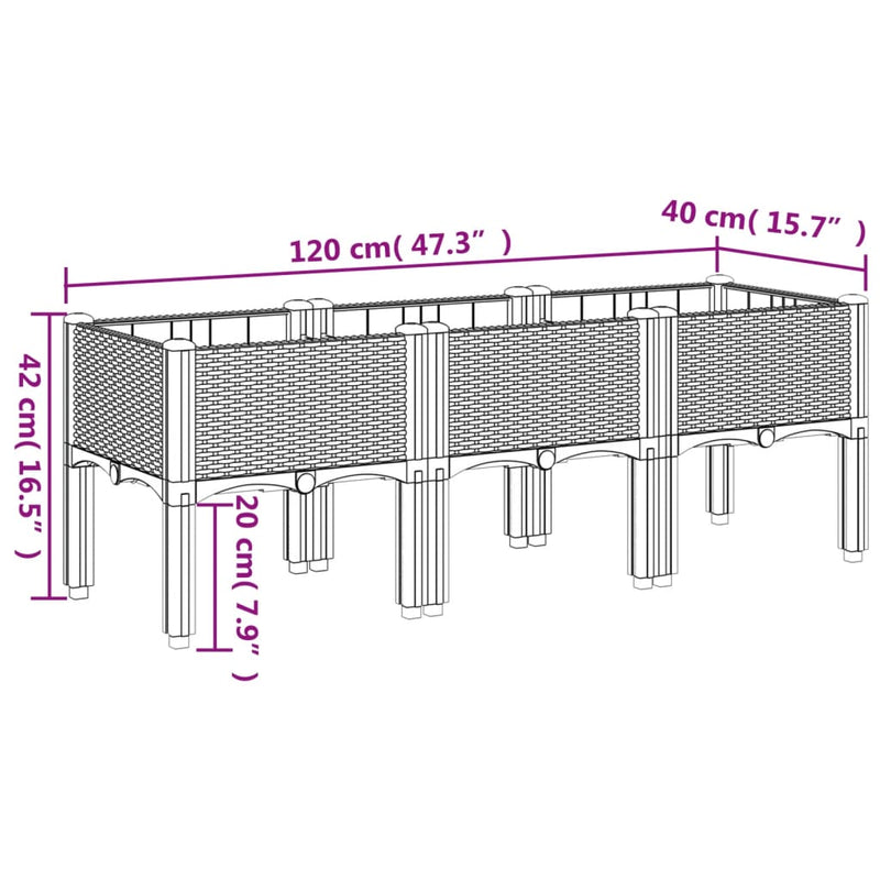 vidaXL barna PP rácsos kerti ültetőláda 120 x 40 x 42 cm