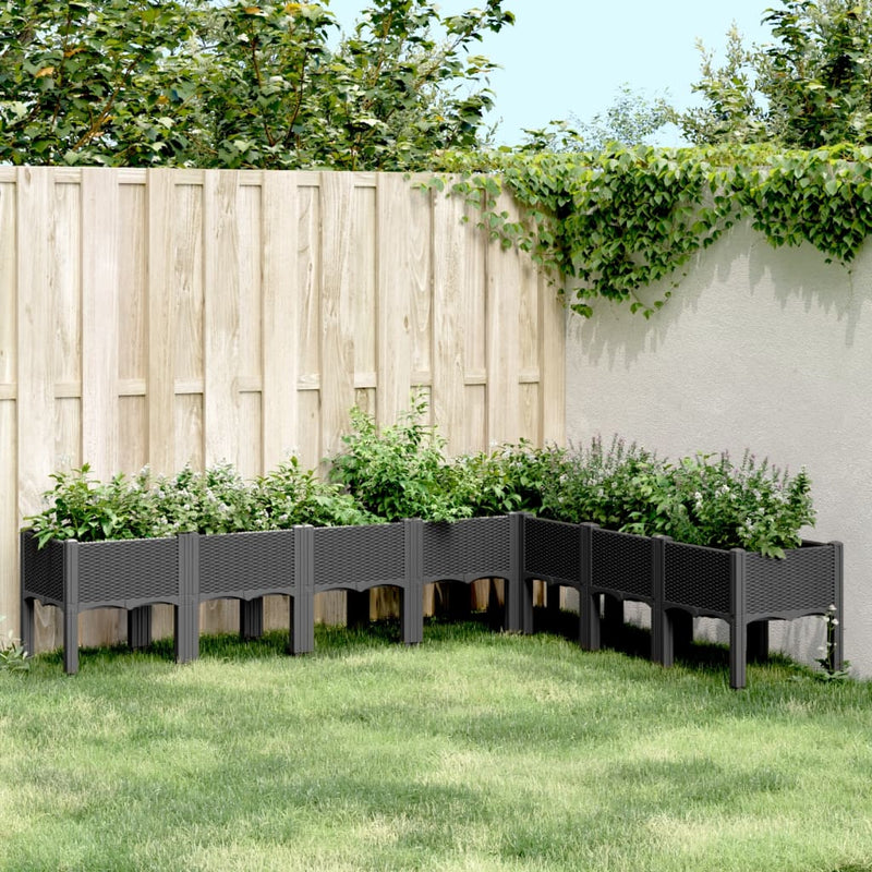 vidaXL fekete PP rácsos kerti ültetőláda 200 x 160 x 42 cm